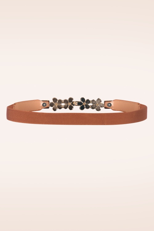 Vixen - Pearly Flower Clasp Waist Belt in Brown 2