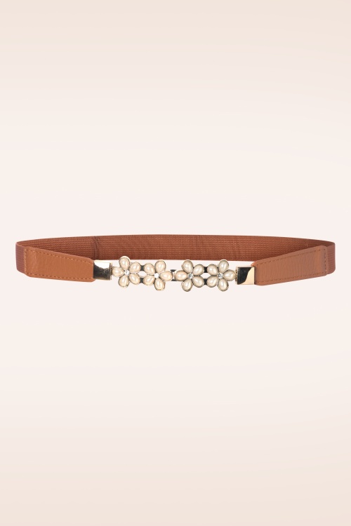Vixen - Pearly Flower Clasp Waist Belt in Brown