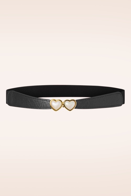Vixen - Pearly Heart Clasp Waist Belt in Black