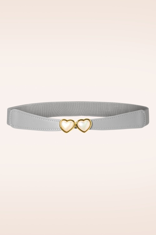 Vixen - Pearly Heart Clasp Waist Belt in Grey