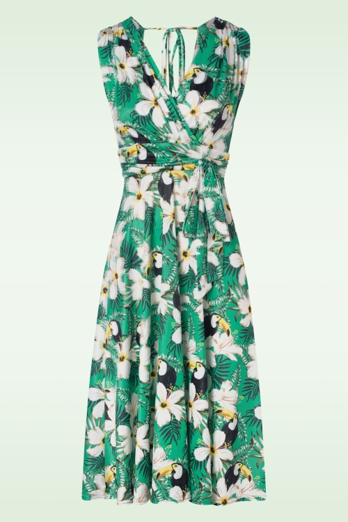 Vintage Chic for Topvintage - Jane Tropical Toucan Swing Kleid in Grün