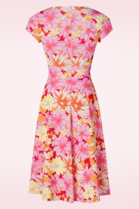 Vintage Chic for Topvintage - Miley Floral Swing Dress in Pink and Orange 2
