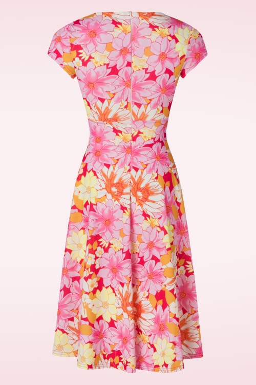 Vintage Chic for Topvintage - Miley Floral Swing Dress in Pink and Orange 2