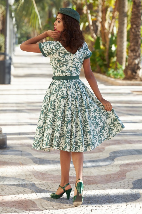 Miss Candyfloss - Kalei Gia Leaves Swing Dress in Emerald Green 2