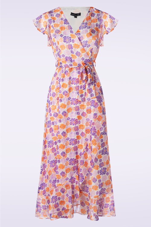 Smashed Lemon - Isla Flower Maxi Dress in White and Lilac