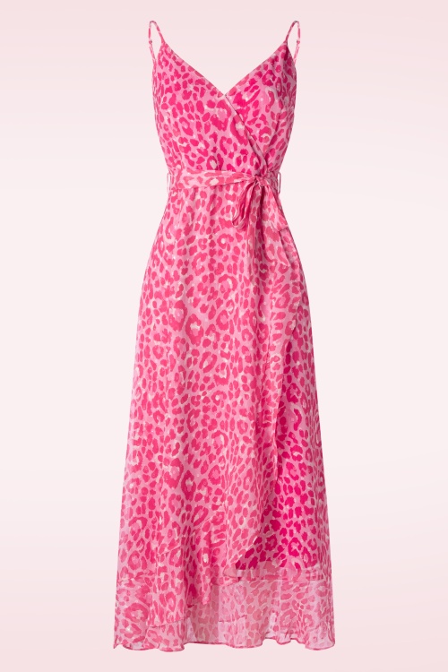 Smashed Lemon - Lexie luipaard maxi jurk in baby roze 