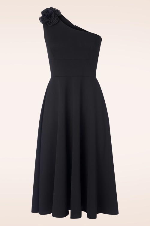 Vintage Chic for Topvintage - Tansy One Shoulder Swing Dress in Black 