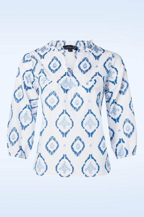 Smashed Lemon - Reign Baroque Embroidery Blouse in White and Blue 