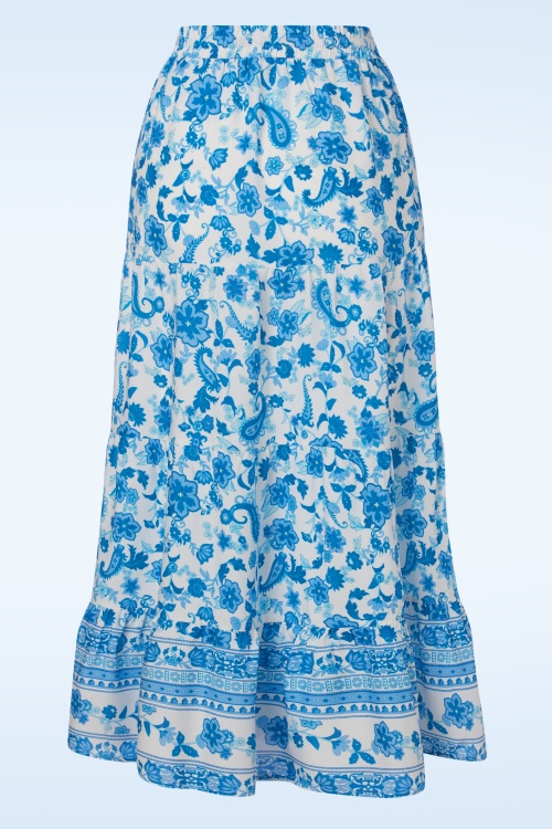 Smashed Lemon - Ginny Paisley Skirt in White and Blue 2