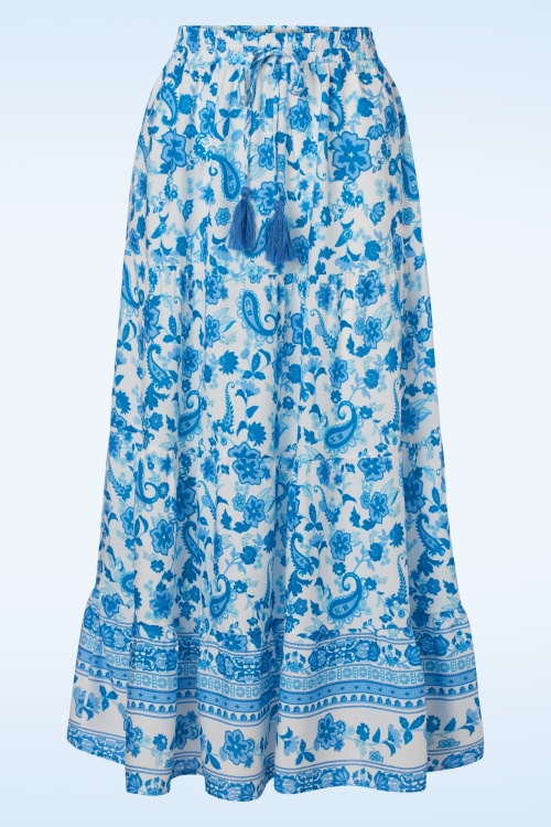 Smashed Lemon - Ginny Paisley Skirt in White and Blue