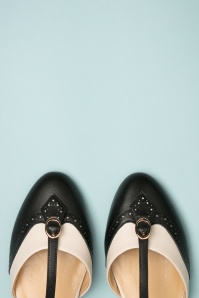Charlie Stone - 50s Parisienne T-Strap Flats in Black and Cream 2