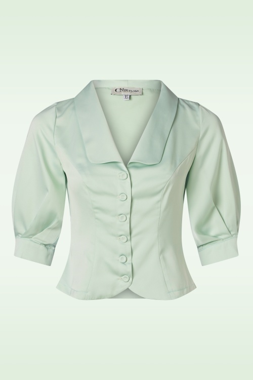 Miss Candyfloss - Falda Rosite Satin Blouse in Mint Green