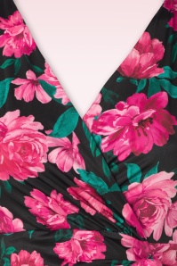 Vintage Chic for Topvintage - Robe corolle fleurie façon cache-coeur Irène en noir et rose 3