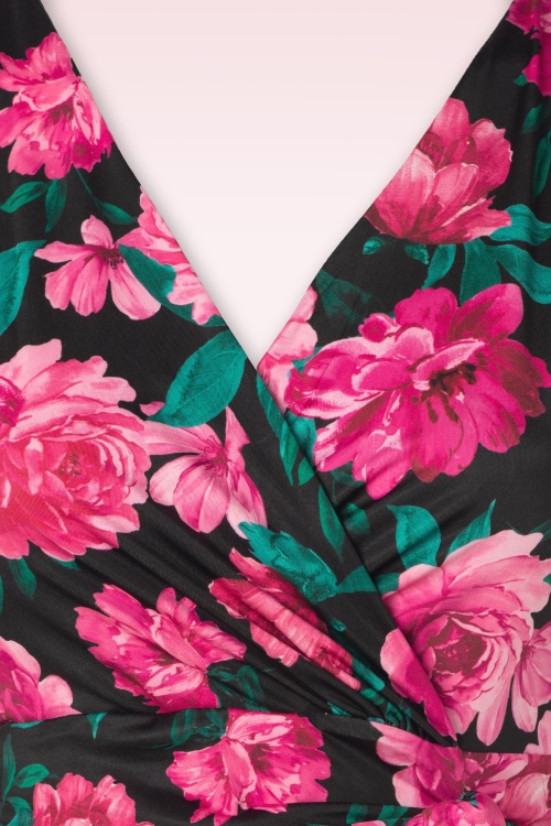 Vintage Chic for Topvintage - Irene Floral Cross Over Swing Kleid in Schwarz und Pink. 3