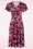 Vintage Chic for Topvintage - Irene Floral Cross Over Swing Kleid in Schwarz und Pink.