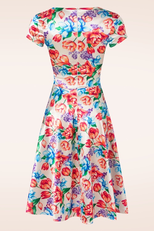 Vintage Chic for Topvintage - Caroline Floral Swing Kleid in Creme und Multi 2