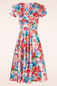 Vintage Chic for Topvintage - Caroline Floral Swing Kleid in Creme und Multi