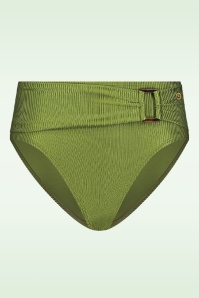 TC Beach - Culotte de bikini taille mi-haute en vert brillant côtelé.