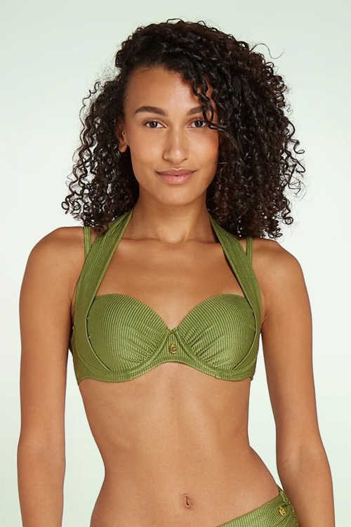 TC Beach - Multiway Bikini Top in Shiny Green Rib