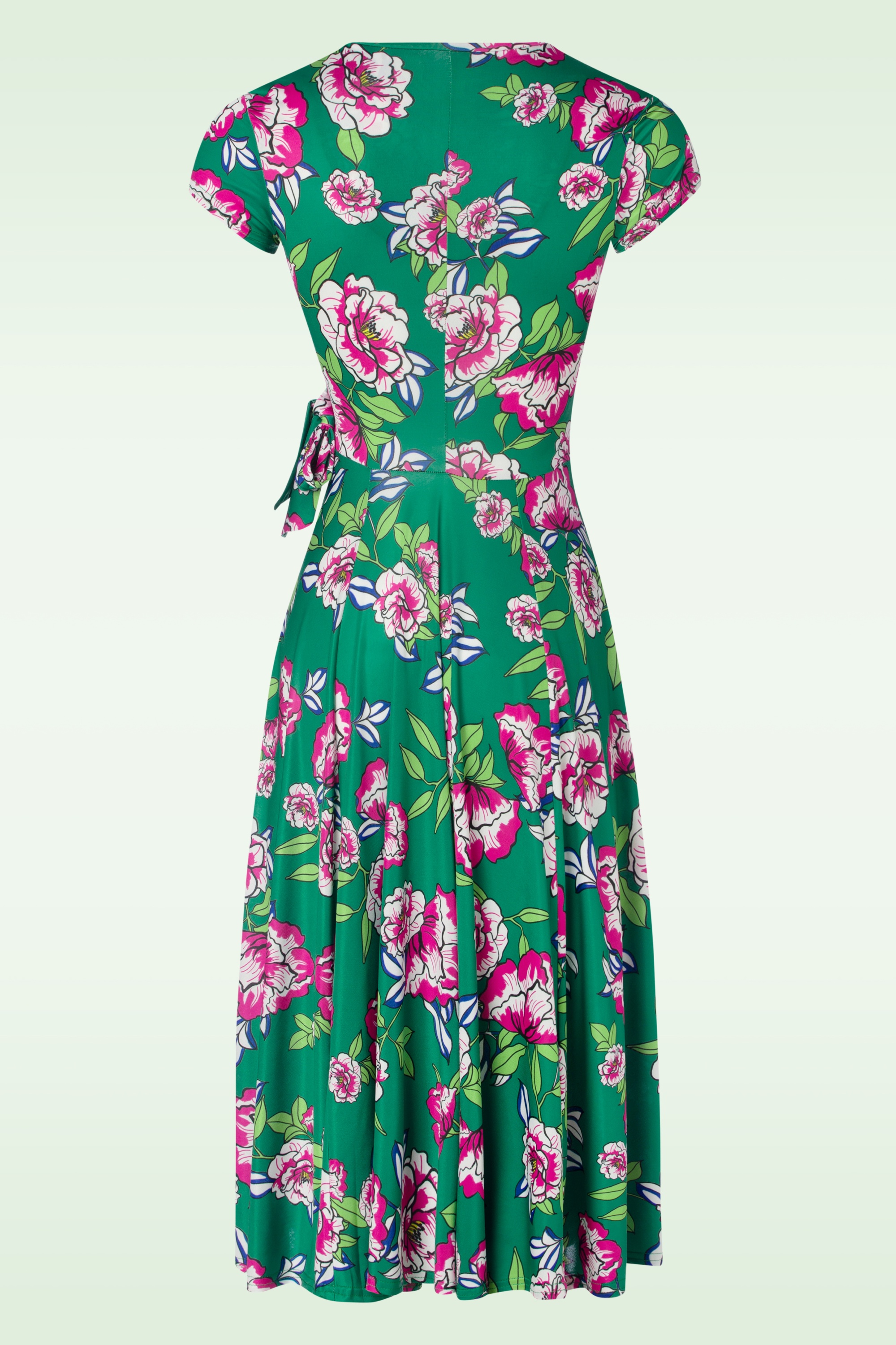 Vintage Chic for Topvintage - Layla Floral swing jurk in smaragdgroen 2