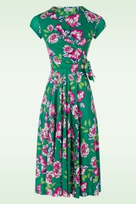Vintage Chic for Topvintage - Layla floral swing jurk in smaragdgroen
