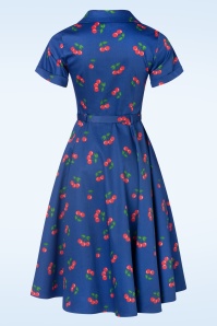 Collectif Clothing - Caterina Cherries swing jurk in blauw 4