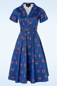 Collectif Clothing - Robe corolle à motif cerises Caterina en bleu marine