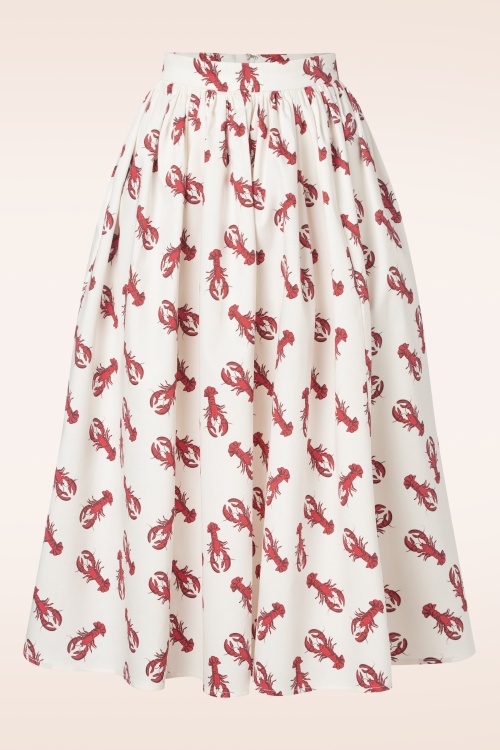 Collectif Clothing - Jasmine Rock Lobster Swing Skirt in White