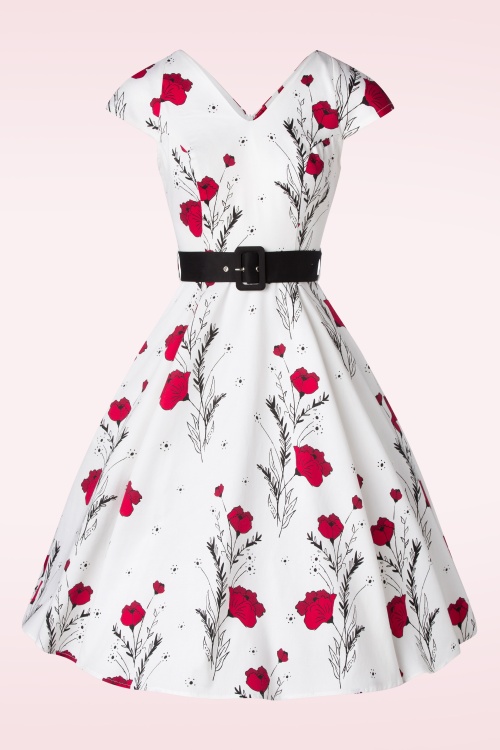 Hearts & Roses - 50s Serina Flowers Swing Dress in White 2