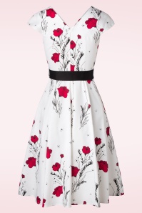 Hearts & Roses - 50s Serina Flowers Swing Dress in White 4