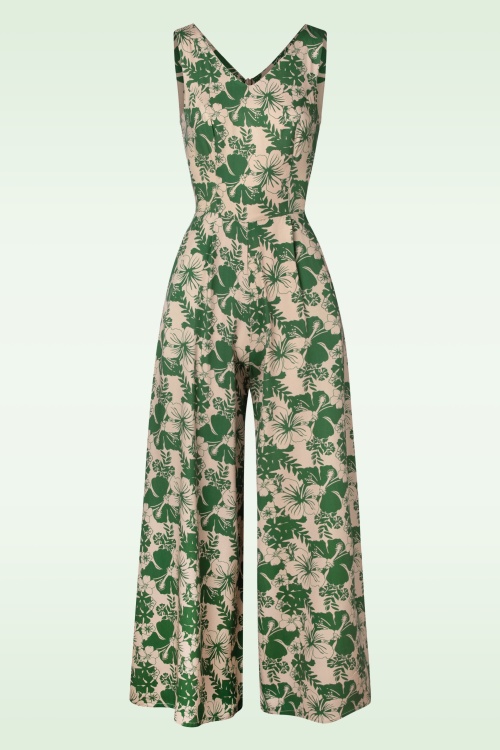 Hearts & Roses - TopVintage exclusive ~ Faline Flower Jumpsuit in Camel and Green