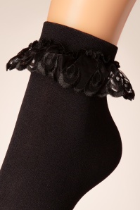 Rouge Royale - 50s Cute Ruffle Lace Bobby Socks in Black 2