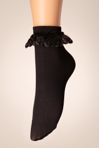 Rouge Royale - Cute Ruffle Lace Bobby Socks Années 50 en Noir