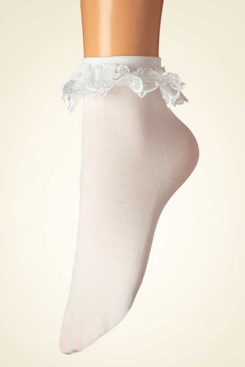 Rouge Royale - 50s Cute Ruffle Lace Bobby Socks in Black