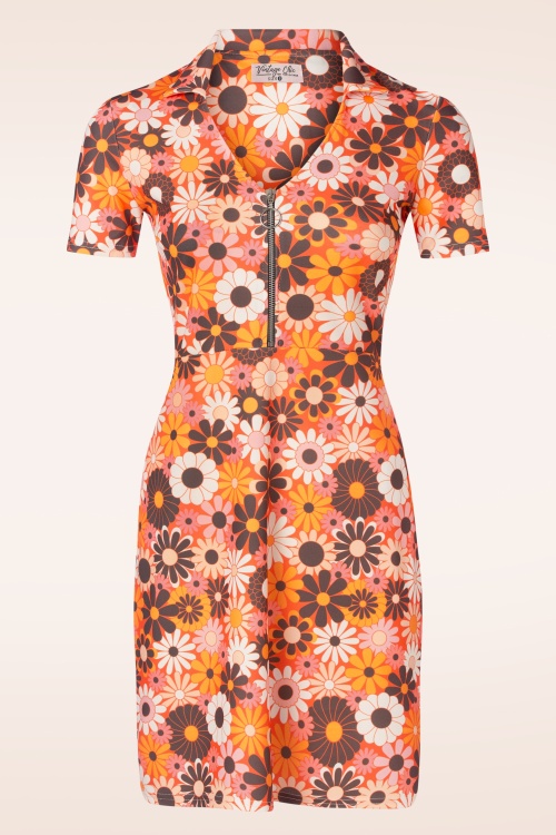 Vintage Chic for Topvintage - Daisy Floral Kleid in Orange