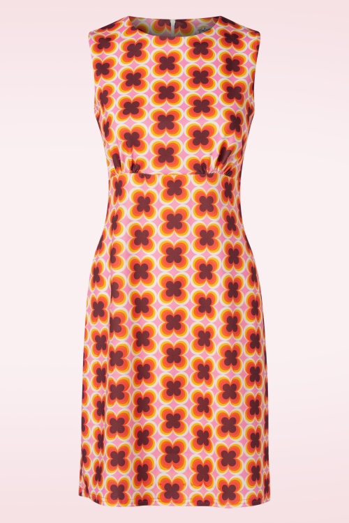 Vintage Chic for Topvintage - Betty Floral jurk in oranje en bruin