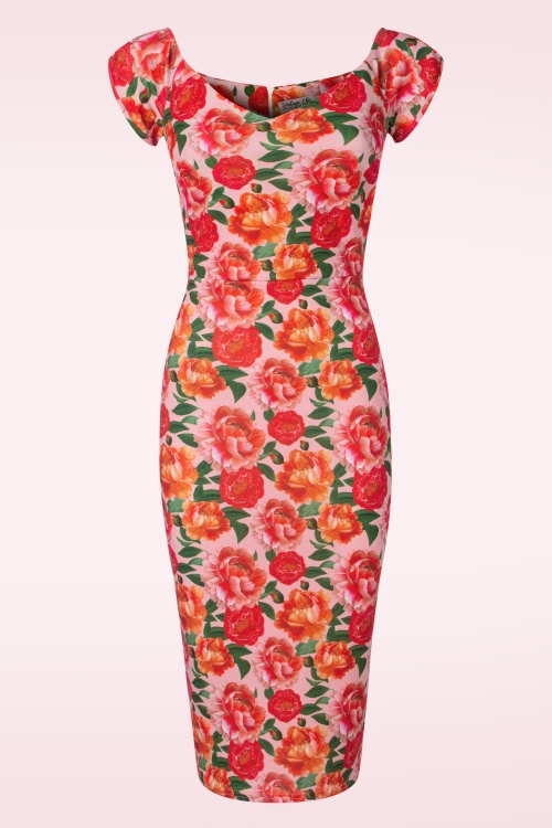 Vintage Chic for Topvintage - Nori Floral pencil jurk in wit