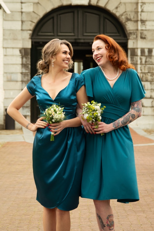 Glamour Bunny - The Moira Satin Pencil Dress in Teal