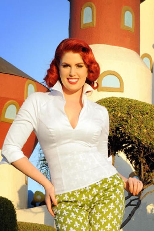 Pinup Couture - Lauren Top in White Sateen 7