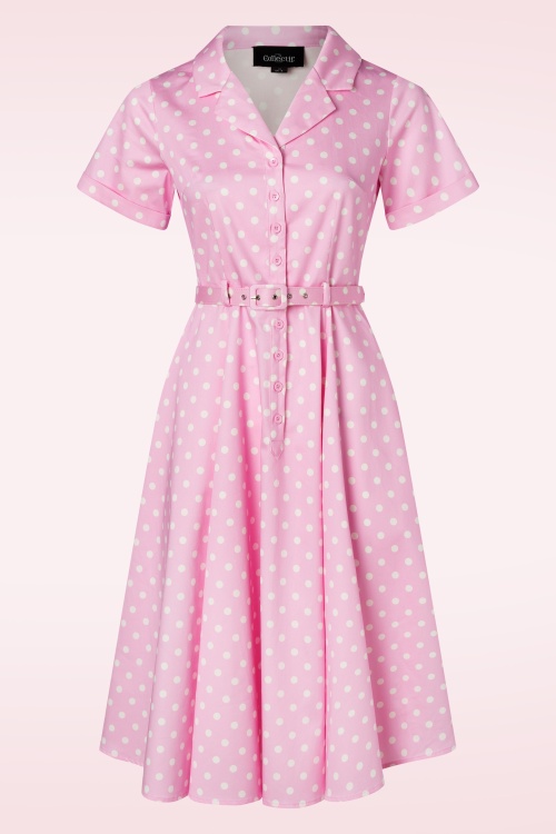 Collectif Clothing - Caterina Polka swing jurk in roze