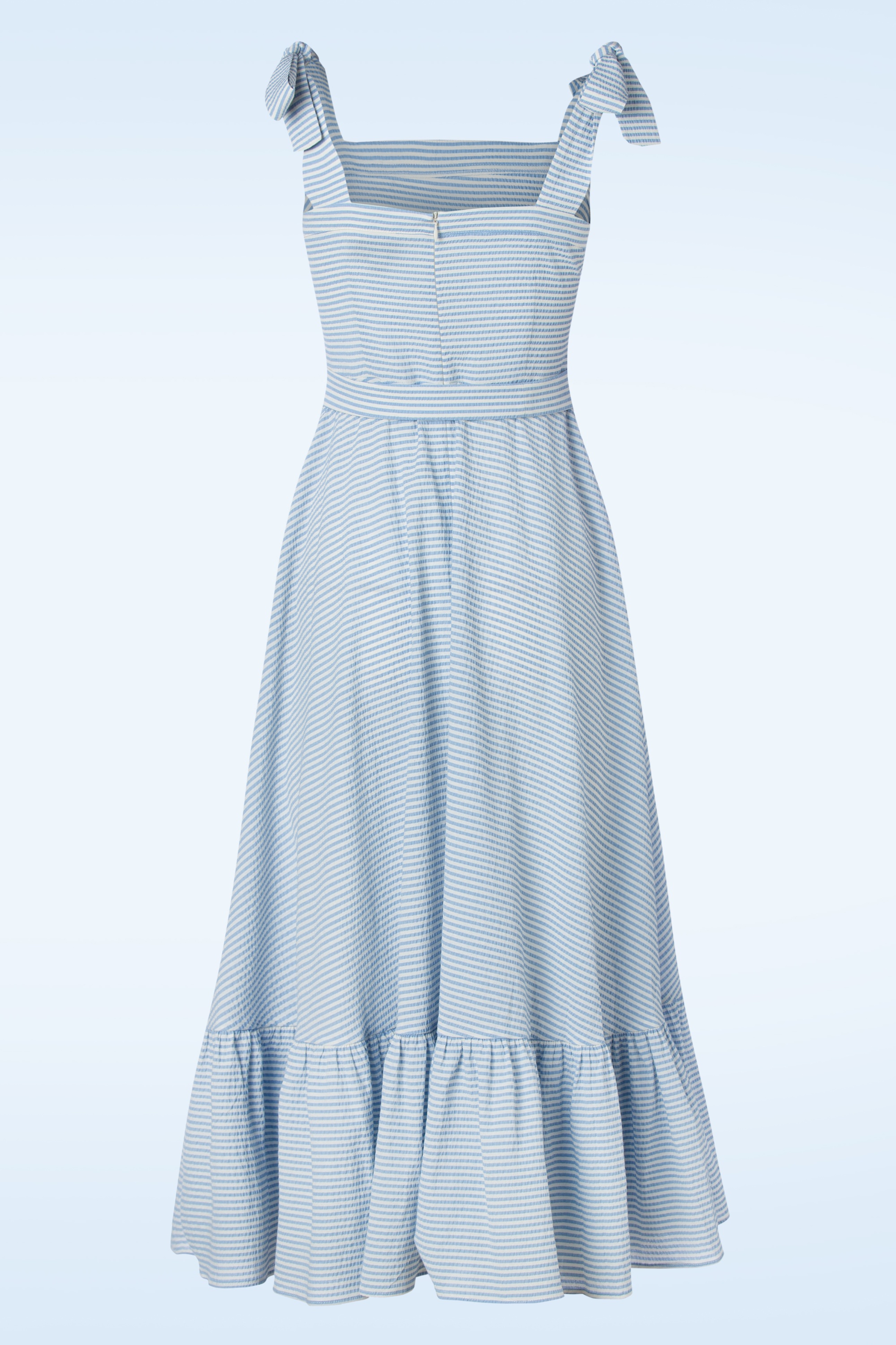 Collectif Clothing - Katrina Seersucker midi jurk in blauw en wit 3