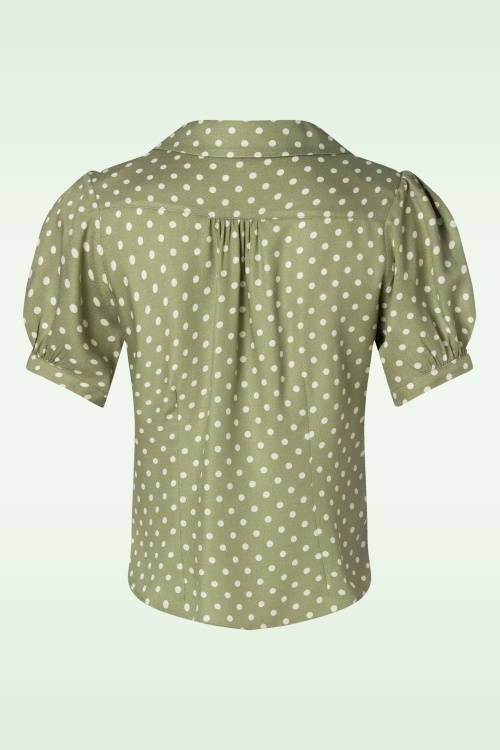 Collectif Clothing - Luana vintage polka dot blouse in saliegroen 2