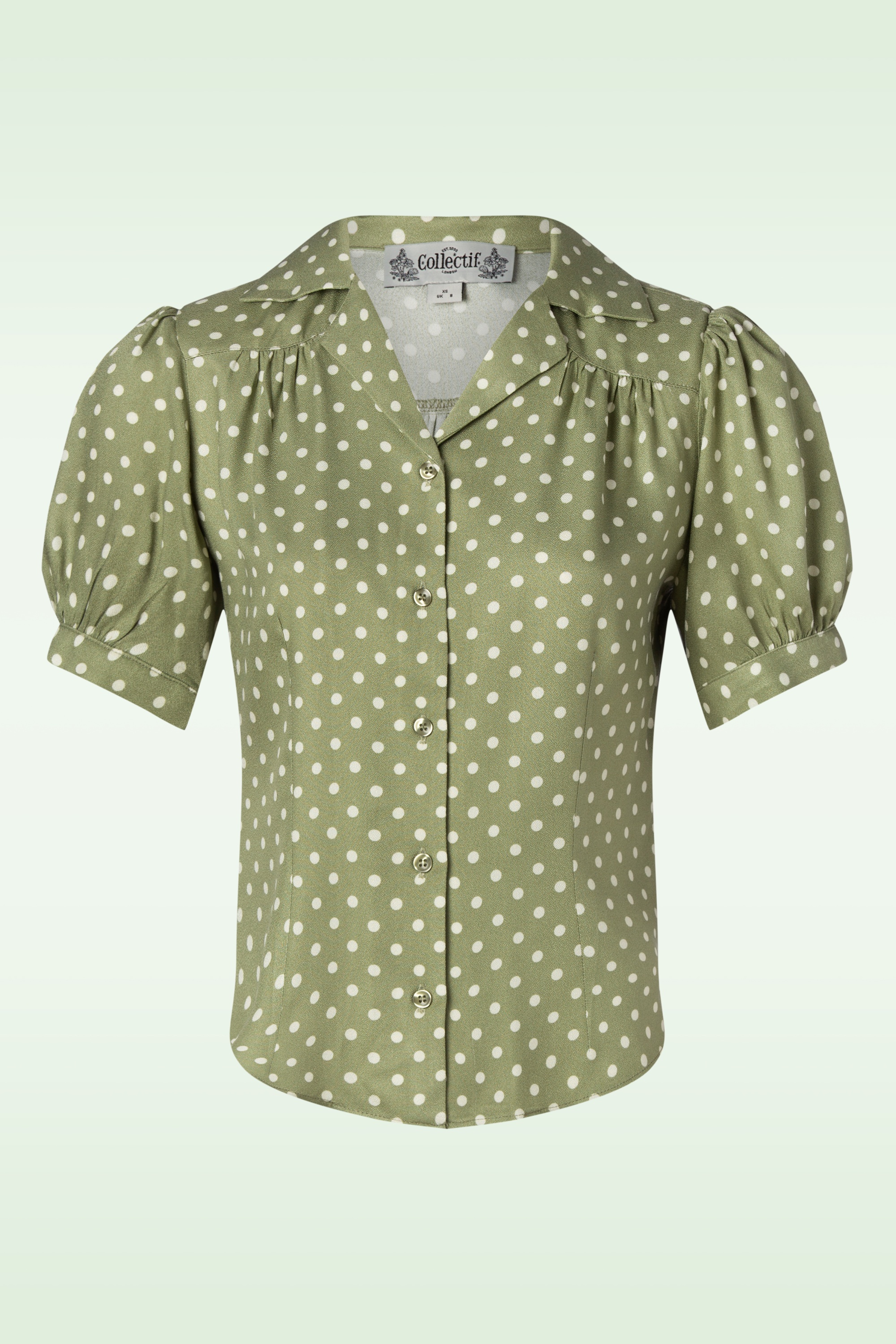 Collectif Clothing - Luana vintage polka dot blouse in saliegroen