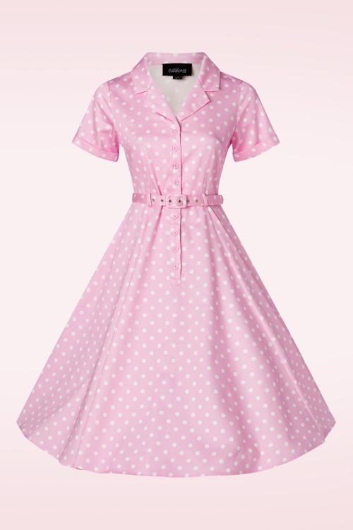 Collectif Clothing - Caterina Polka Swing Kleid in Rosa 3