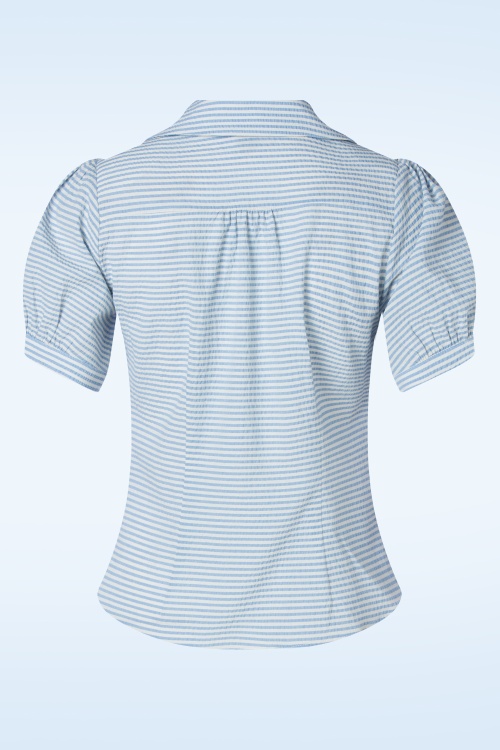 Collectif Clothing - Luana Striped Blouse in White and Blue 2