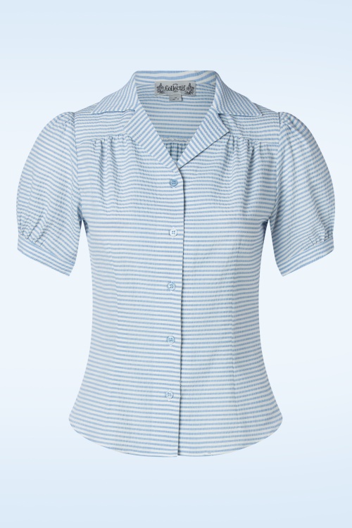 Collectif Clothing - Luana Striped Blouse in White and Blue