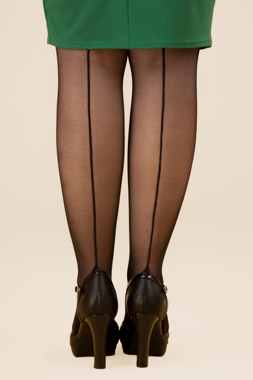 Scarlet - Classic Seamer Tights in Black with Red seam
