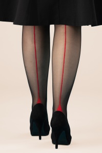 Scarlet - Klassieke Seamer-panty in zwart met rode naad