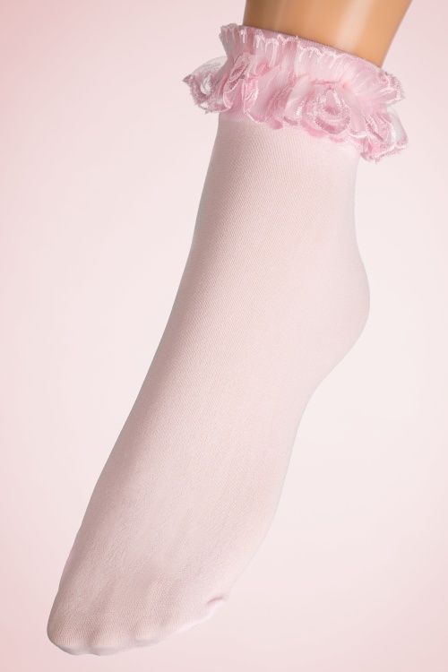 Lovely Legs - Cute Ruffle Lace Bobby Socks Années 50 en Rose