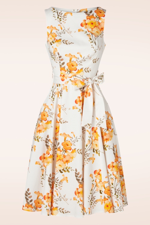 Hearts & Roses - 50s Aurelia Floral Swing Dress in White 2